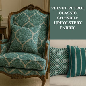 Velvet Petrol Classic Chenille Upholstery Fabric|140 cm - 55 inches width upholstery fabric Sold by the meter