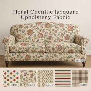 Floral Chenille Jacquard Upholstery Fabric,furnishing | Double Width 280cm-108 inches Ethnic Bohemian Decoration Fabric | Sold by the meter