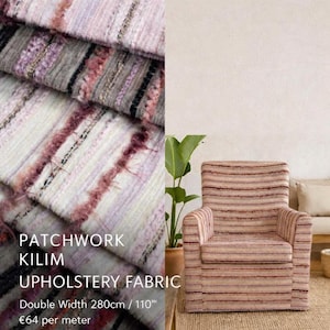 Bekledingsstof patchwork kelim | Dubbele breedte: 280 cm–110" | Etnische bohostof voor bank, kussens en decoratie | Verkocht per meter