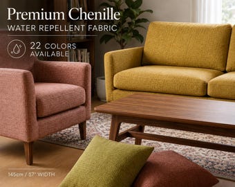 Water Repellent Chenille Upholstery Fabric | 22 Colors Available | Premium Furniture Fabric | 145cm / 57" Wide | Sold by the Meter