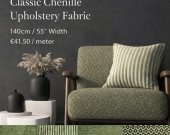 Green Classic Chenille Upholstery Fabric | Velvet Texture | 140cm / 55” Width | Furniture & Cushion Fabric | Sold by the Meter