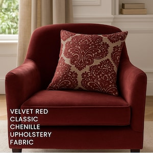 Velvet Red Classic Chenille Upholstery Fabric|140 cm - 55 inches width upholstery fabric Sold by the meter