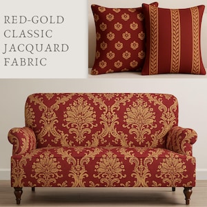 Red Gold Large Regal Damask Jacquard Fabric,Stripes & Small floral design/Upholstery,Drapery,Decor,Cushions,Costume/280cm-110&quot;:Wide