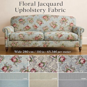 Floral Jacquard Upholstery Fabric – Vintage Rose Tapestry Material for Sofa, Chairs & Cushions – Heavy Woven Fabric Extra Wide 280cm / 110in
