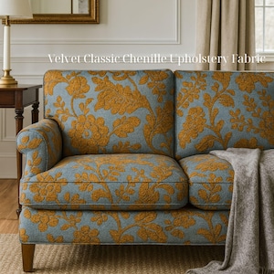 Velvet Blue Grey Bronze Classic Chenille Upholstery Fabric | 280 cm - 110 inches width Upholstery Fabric| Sold by the meter