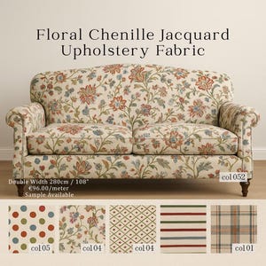 Tecido para estofamento em jacquard chenille floral | Largura dupla 280 cm / 108 polegadas | Tecido étnico boho para decoração | Vendido por metro