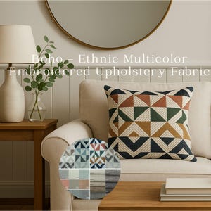 Boho - Ethnic Multicolor Embroidered Upholstery Fabric | 140 cm - 55 inches Width Upholstery Fabric| Sold by the meter