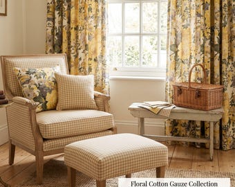 Tela floral estilo cottagecore / Tela amarilla vintage para cortinas y tapicería / Extra ancha 280 cm / 110" / Estilo campestre francés