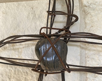 Rusty Wire Cross with Crown of Thorns by Cowgirl Angels