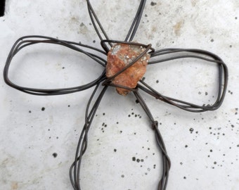 Baling Wire Cross with Natural Colorado Stone in the Center by Cowgirl Angels Amber Parker