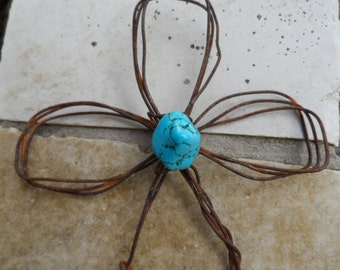 Baling Wire Cross with Faux Turquoise stone by Cowgirl Angels Amber Parker