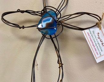 Wire Cross with Blue Cabachon in the Center