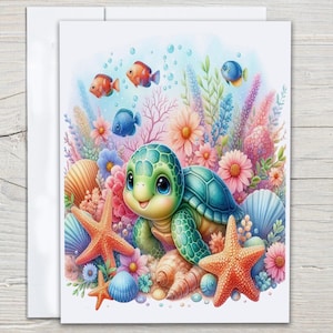 Sea Turtle Notecards with Envelopes, Turtle Greeting Card, Watercolor Turtle, Blank Notecards, Snail Mail, Just Because Card, Everyday, EC26