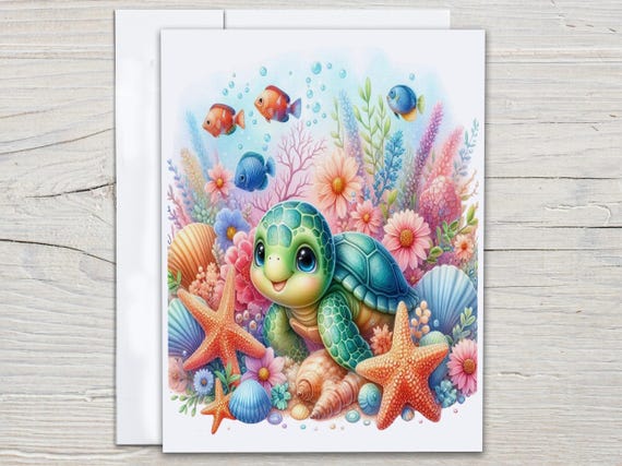 Sea Turtle Notecards with Envelopes, Turtle Greeting Card, Watercolor Turtle, Blank Notecards, Snail Mail, Just Because Card, Everyday, EC26