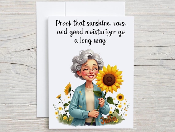 Personalized Snarky Birthday Card, Woman in Sunflower Field, Funny Bday Card, Over the Hill, Rude Birthday Card, Bestie Birthday Card, BC58