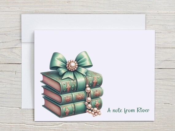 Personalized Notecard Set, Stack of Books Design, Thank You Cards, Everyday Cards, Snail Mail, Custom Stationary, Personal Stationary, PN6
