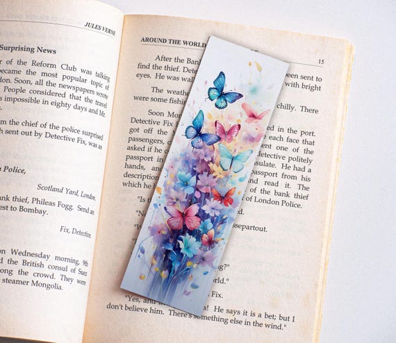 Cute Bookmark - Handmade Floral Butterfly Bookmark, Watercolor Book Accessory, Gift for Book Lover, Book Club Gift, Printed Bookmarks