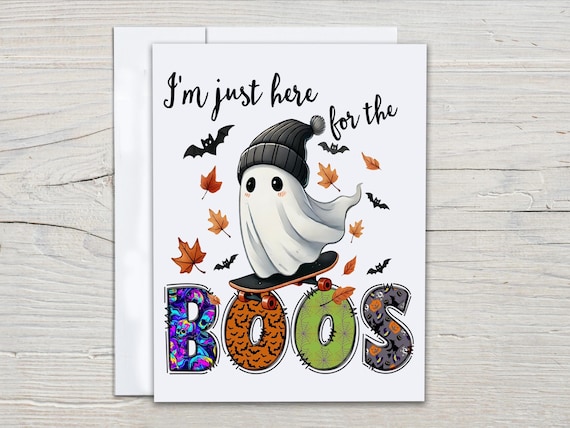 I'm Just Here for the Boos Notecard Set, Cute Ghost Cards, Halloween Notecards, Fall Notecards, Blank Greeting, NH10