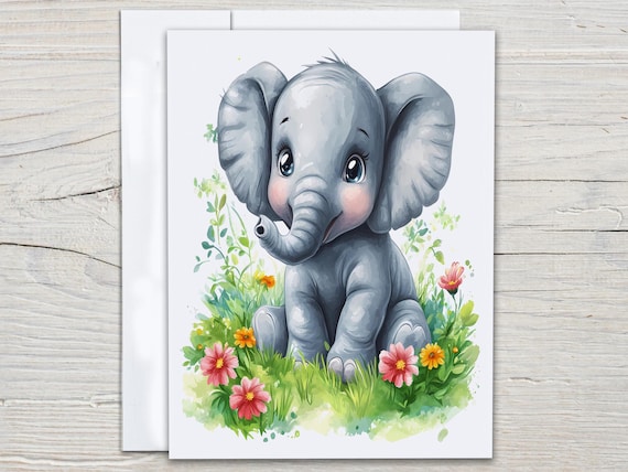 Cute Watercolor Elephant Notecard Set, Artistic Cards, Everyday Cards, Just Because Card, All Occasion Cards, Birthday Card Pack, EC367