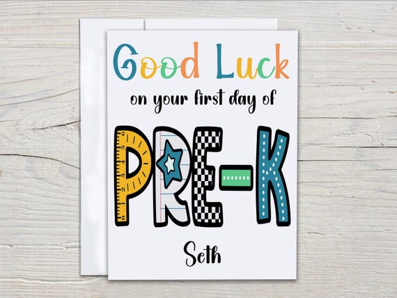 Personalized First Day of School Card, Good Luck Card, Best of Luck, First Day of PreK, School Milestone, Congrats Card, New Beginnings,GL12