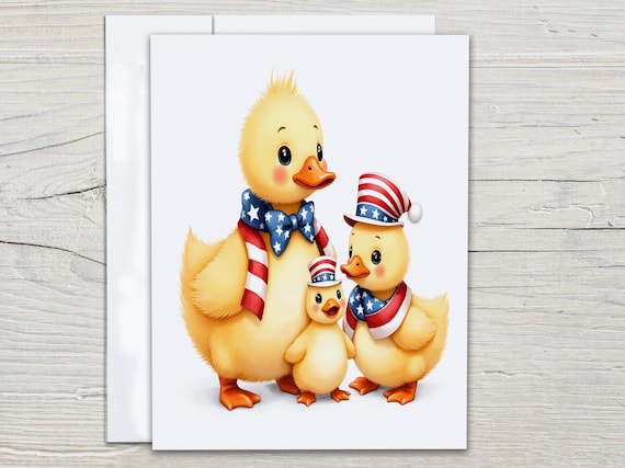 Patriotic Ducks Notecard Set, Cute Snail Mail, Everyday Cards, Miss You Card, Watercolor Duck, Kawaii Stationary, Just Because Card, EC362