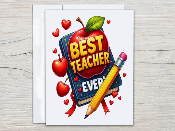Best Teacher Ever Notecard Set, All About My Teacher, Teacher Thanks, Staff Appreciation, Teacher Watercolor, End of School Year, EC265