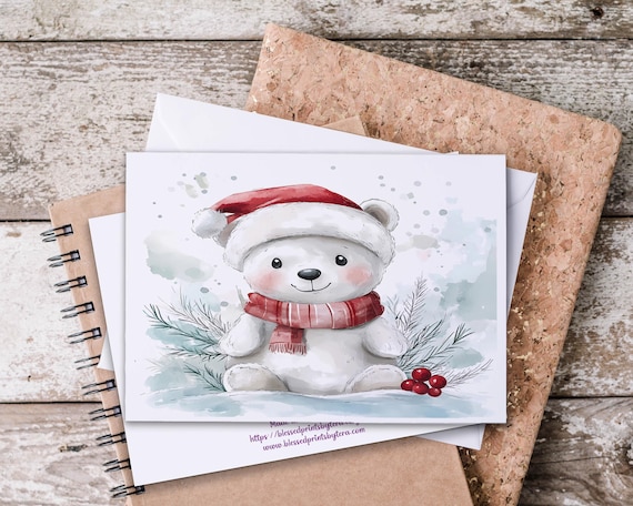 Christmas Polar Bear Notecards: Winter Holiday Greeting Cards