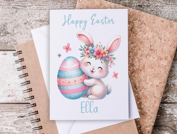 Personalized Easter Bunny Card, Cute Easter Card, Easter Greetings for Kids, Happy Easter Card, Handmade, Card For Grandchildren, GC42