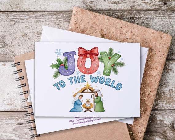 Watercolor Manger Notecard Set, Christmas Stationary, Joy to the World, Nativity Card, Holiday Thank You, Blank Notecards, Holy Family Scene