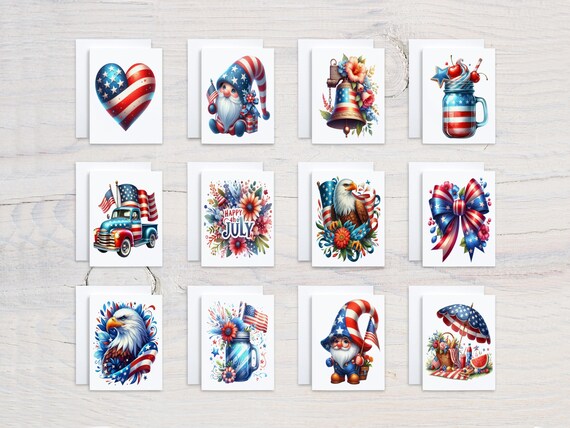 Patriotic Notecards, Fourth of July Cards, Assorted Cards, Blank Notecards, Variety Pack, Cute Stationary Set, All Occasion, CS204