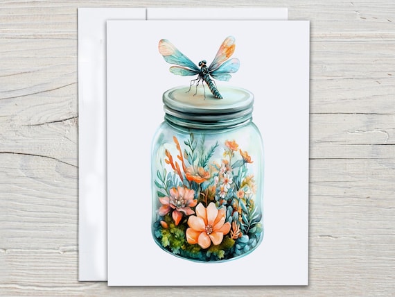 Cute Watercolor Dragonfly Notecard Set, Blank Notecard, All Occasion Cards, Everyday Card, Cute Stationary Set, Snail Mail, Thankyou , EC233