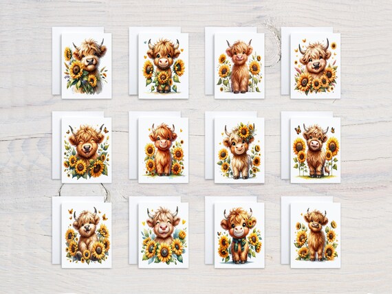 Highland Cow Card Assortment, Variety Pack, Everyday Card, Assorted Cards, All Occasion Cards, Just Because Card, Birthday Card Pack, CS121