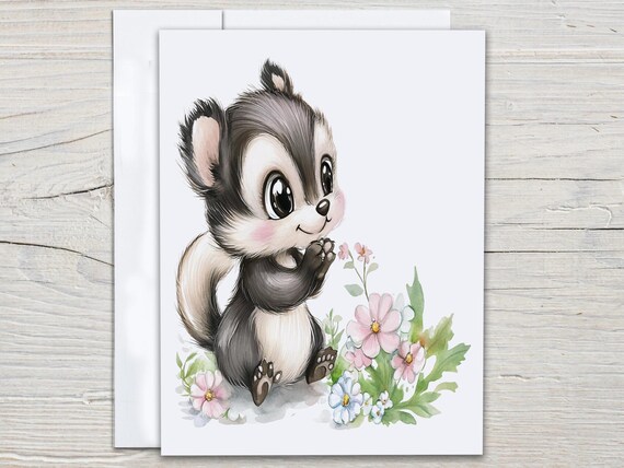 Cute Watercolor Skunk Notecards, Miss You Card, Get Well Soon, Bulk Cards, Wildlife Card, Just Because, Blank Notecards, Birthday, EC339