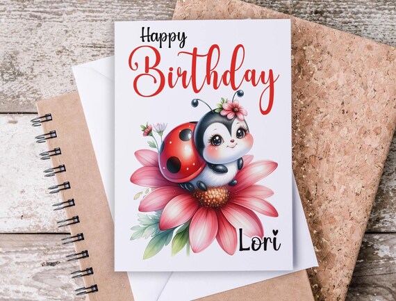 Personalized Ladybug Birthday Card, Ladybug Design, Ladies Birthday Card, Granddaughter Card, Red Ladybug, Cute Bug, Customized, BC38