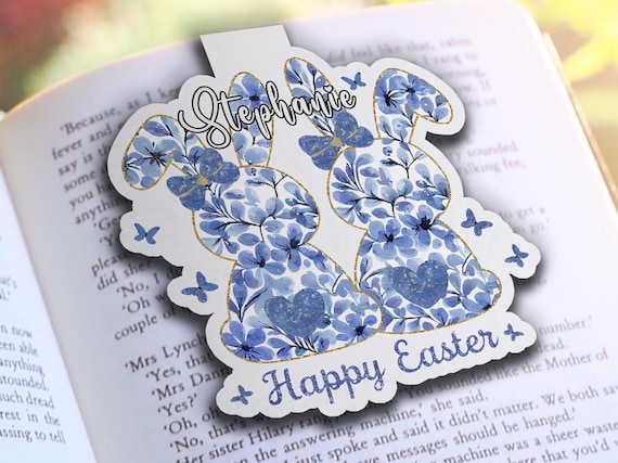 Personalized Magnetic Bookmark with Cute Bunny in Toile de Jouy | Handmade Bookish Gift for Women | Book Page Holder MB4