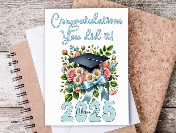 Happy Graduation Card, Congrats Grad Card, Class of 2025, Graduation Cap Card, Well Done, You Did It Card, Cap & Diploma Design, GC2