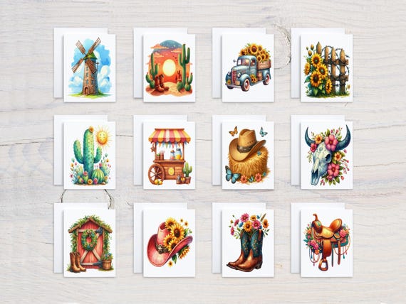 Western Theme Assorted Cards, Card Assortment Variety Pack, Cowboy Card, All Occasion Cards, Blank Notecards, Just Because Card, CS114