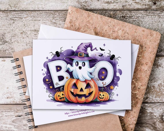 Kawaii Ghost Pumpkin Notecard Set, Halloween Ghost Card, Blank Notecards, Just Because Card, Everyday Notecards, Summerween, Fall Notecards