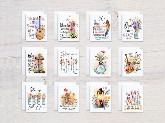 Christian Notecards Set, Watercolor Notecards, Scripture Cards, Blank Notecard Assortment, Pastor Gift, Prayer Cards, Everyday, CS212