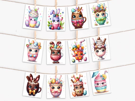 Card Assortment, Cute Easter Drinks Theme, Handmade Easter Card, Holiday Card Set, Happy Easter Cards, Notecard Set, Holiday Card Set, CS35