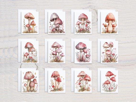 Mushroom Notecard Set, Watercolor Mushroom Card, Cute Stationary Set, Thank You Card, Everyday Card, All Occasion Cards, Just Because, CS206