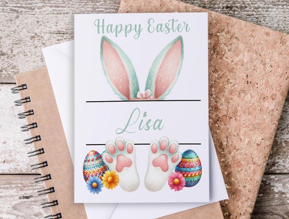 Personalized Easter Bunny Card, Cute Kids Easter Card, Funny Easter Card, Happy Easter Greetings, Children's Card, Children's Card, GC44