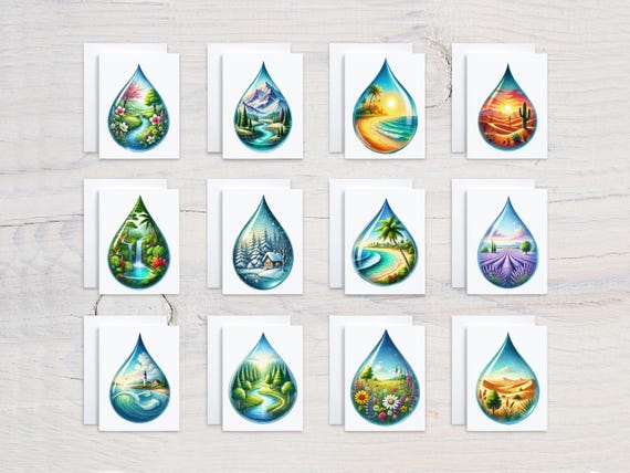 Watercolor Landscape Notecard Set, Assorted Cards, All Occasion Notecards, Just Because Card, Note Card Envelope, Everyday Card, CS162