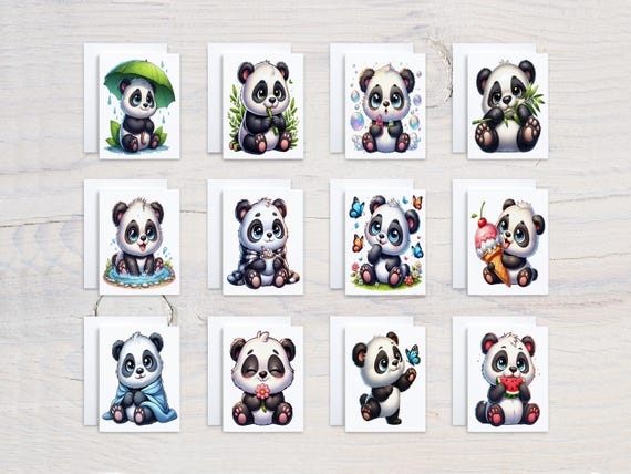 Cute Panda Notecard Set, Assorted Cards, Card Assortment, Kawaii Panda, Birthday Card Pack, Just Because Card, Everyday, All Occasion, CS302