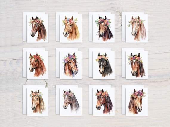 Watercolor Horse Notecards Set, Assorted Cards, All Occasion Cards, Variety Pack, Blank Notecards, Everyday Card, Bulk Card, Birthday, CS225