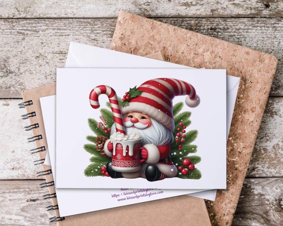 Kawaii Santa Claus Notecards, Christmas Notecard Set, Holiday Thank You Cards, Santa Stationery, Winter Greeting Card, Blank Notecard Set