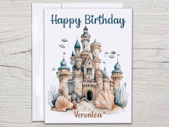 Personalized Under Sea Castle Birthday Card, Ocean Birthday Card, Beach Birthday Card, Bday Card for Her, Cute Card, Best Friend Bday, BC204