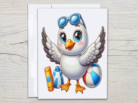 Kawaii Seagull Notecard Set, Everyday Card, Just Because Card, Cute Stationary, Birthday Card Pack, Greeting Cards Sets, Thank You, EC161