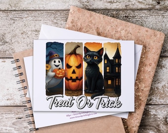 Halloween Notecards, Watercolor Halloween Stationery, Trick or Treat Card, Fall Notecards, Spooky Cards, Notecard Set, Blank Note Card, HN31