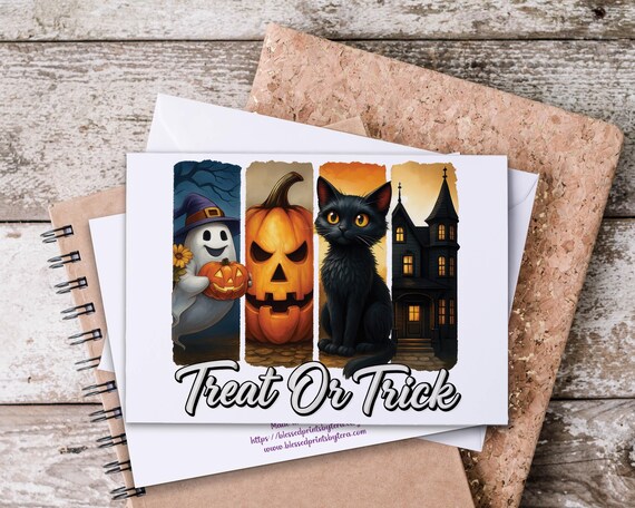 Halloween Notecards, Watercolor Halloween Stationery, Trick or Treat Card, Fall Notecards, Spooky Cards, Notecard Set, Blank Note Card, HN31